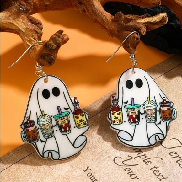 NWT Pumpkin Spice Latte Ghost Fall Autumn Earrings - Picture 4 of 4